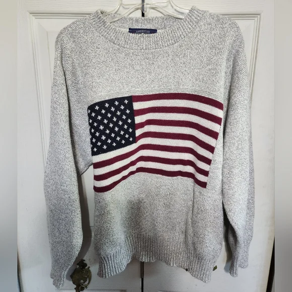 Womens Gray Sweater with American Flag Design - Picture 2 of 9